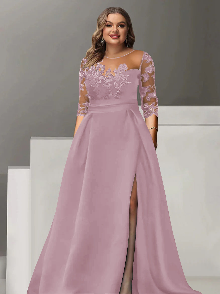 Sweetheart Lace A Line Mother Of The Bride Dress With Quarter Sleeves Side Split