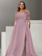 Sweetheart Lace A Line Mother Of The Bride Dress With Quarter Sleeves Side Split