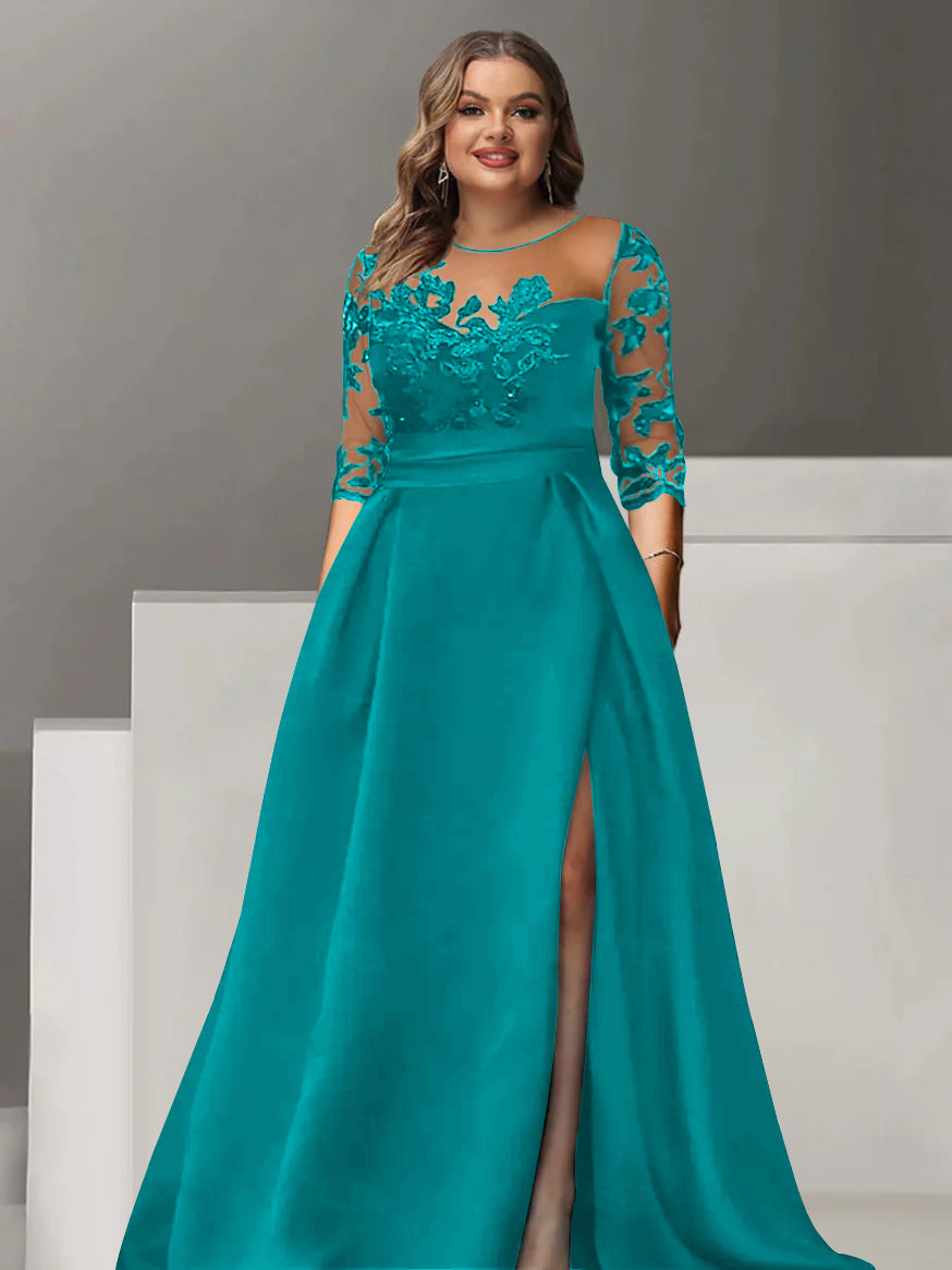 Sweetheart Lace A Line Mother Of The Bride Dress With Quarter Sleeves Side Split
