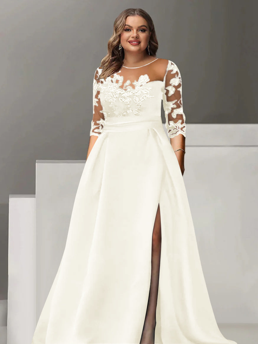 Sweetheart Lace A Line Mother Of The Bride Dress With Quarter Sleeves Side Split