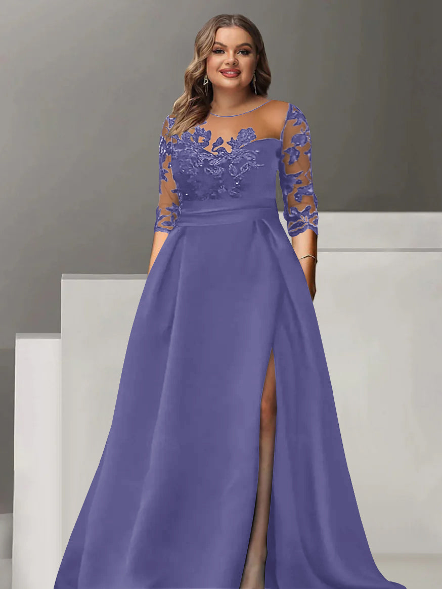 Sweetheart Lace A Line Mother Of The Bride Dress With Quarter Sleeves Side Split