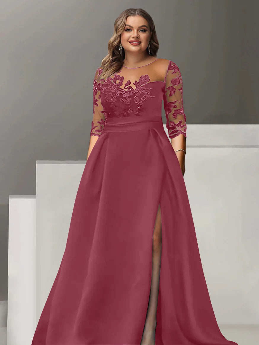 Sweetheart Lace A Line Mother Of The Bride Dress With Quarter Sleeves Side Split