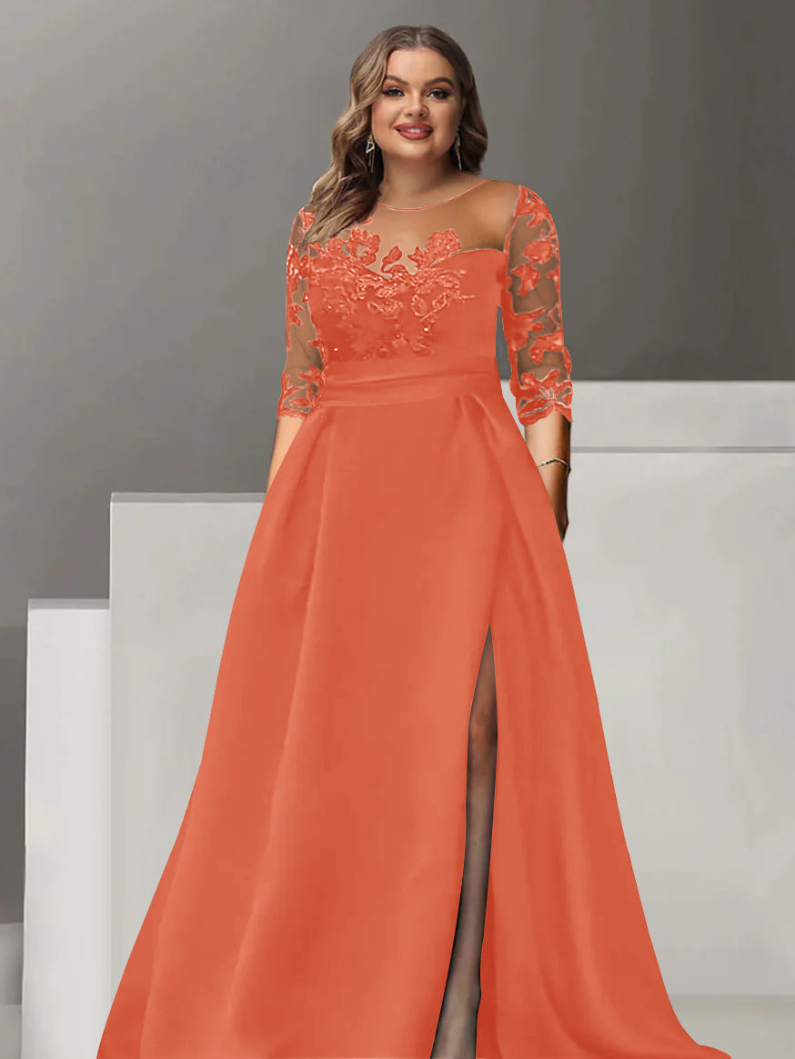 Sweetheart Lace A Line Mother Of The Bride Dress With Quarter Sleeves Side Split