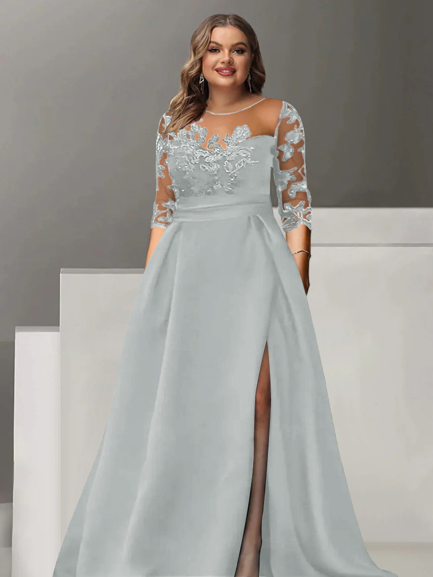 Sweetheart Lace A Line Mother Of The Bride Dress With Quarter Sleeves Side Split