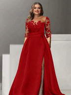 Sweetheart Lace A Line Mother Of The Bride Dress With Quarter Sleeves Side Split