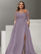 Sweetheart Lace A Line Mother Of The Bride Dress With Quarter Sleeves Side Split