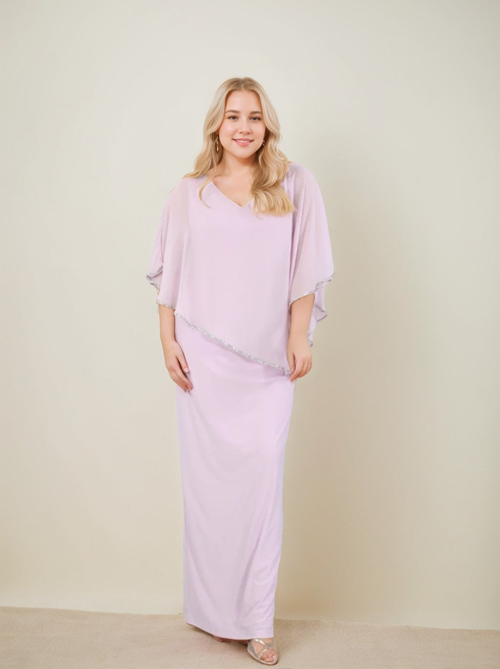 Floor Length Mother of the Bride Gown with Three Quarter Length Sleeves