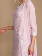 Knee-Length Mother of the Bride Dress with Half Sleeves Jacket and Embroidery