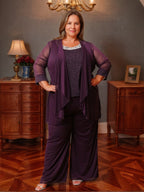 Plus Size Mother Of The Bride Dress Set With Jacket Three Piece