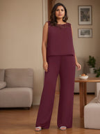 Plus Size Chiffon 3 Piece Pantsuit With Beaded Jacket For Mother Of The Bride