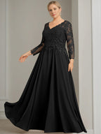 V Neck Dress With Three Quarter Sleeves Sequins Plus Size Mother Of The Bride