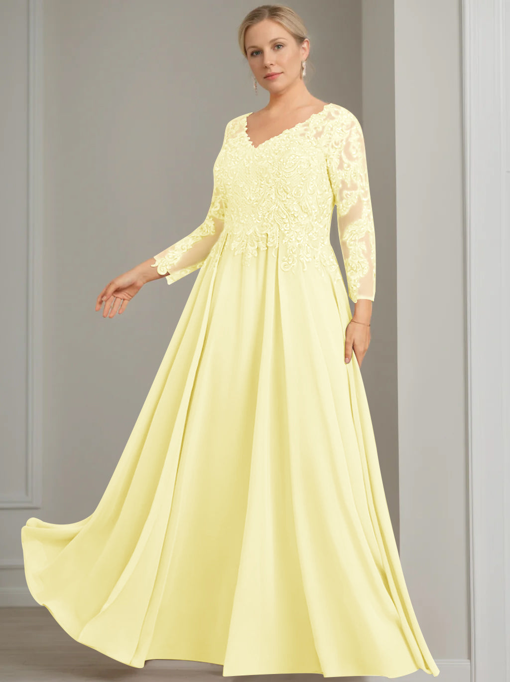 V Neck Dress With Three Quarter Sleeves Sequins Plus Size Mother Of The Bride