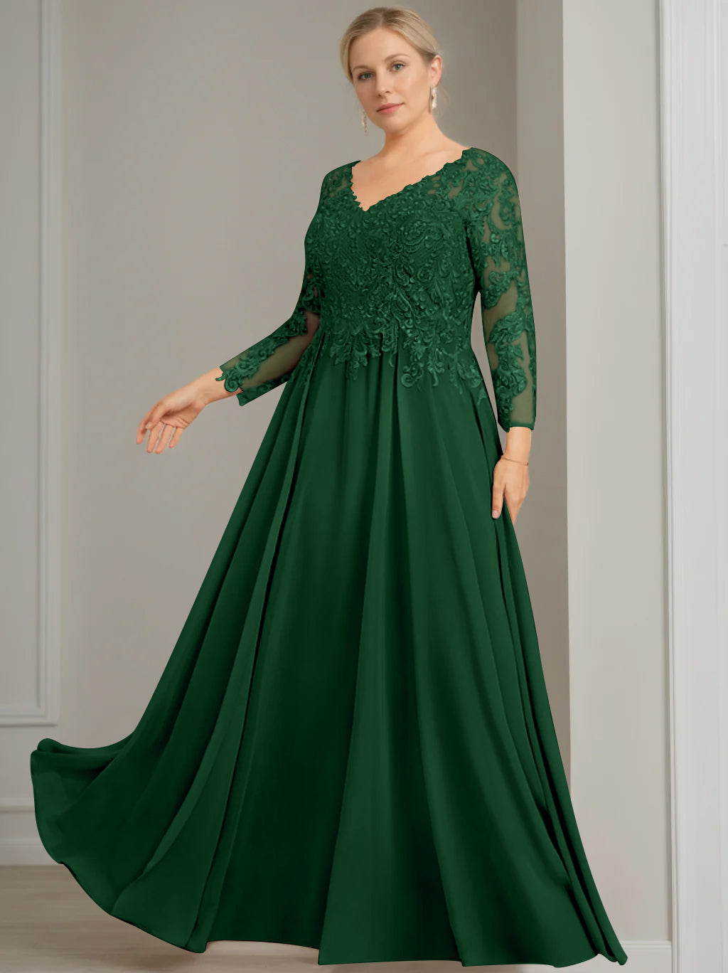 V Neck Dress With Three Quarter Sleeves Sequins Plus Size Mother Of The Bride