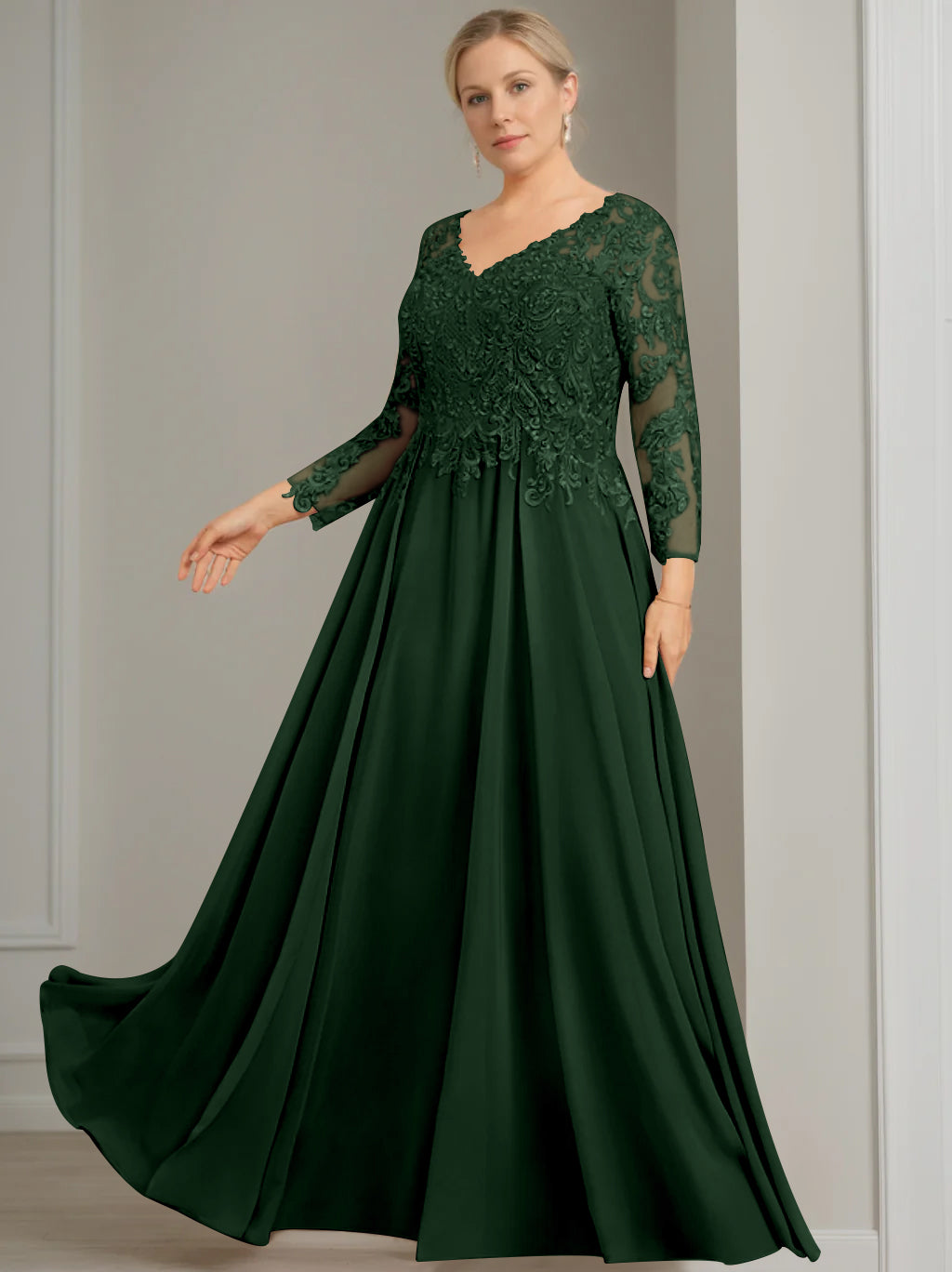 V Neck Dress With Three Quarter Sleeves Sequins Plus Size Mother Of The Bride