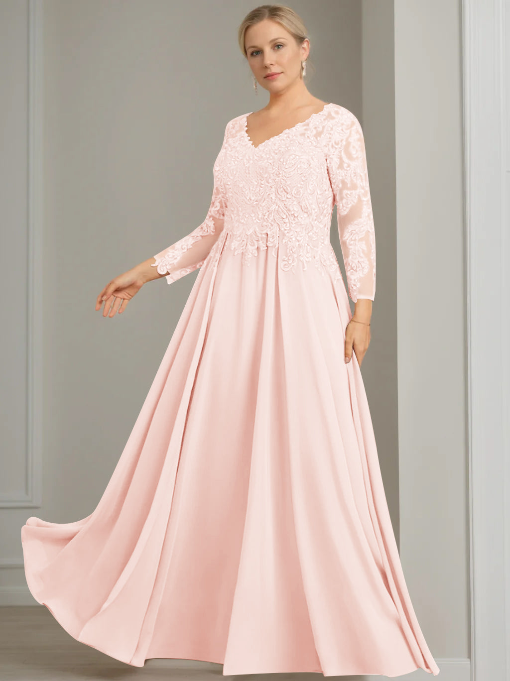 V Neck Dress With Three Quarter Sleeves Sequins Plus Size Mother Of The Bride