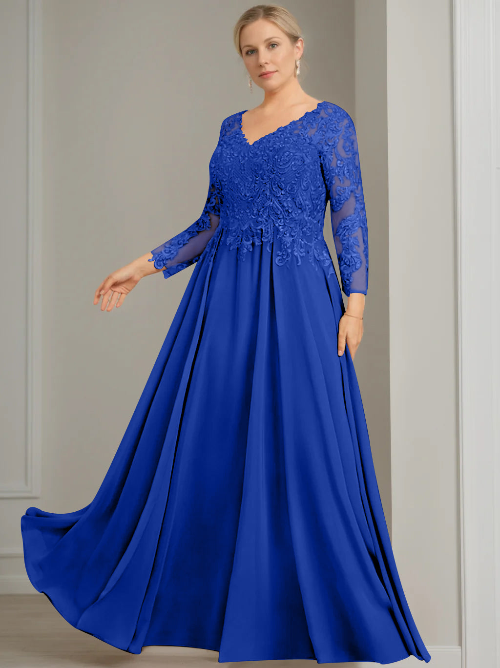 V Neck Dress With Three Quarter Sleeves Sequins Plus Size Mother Of The Bride