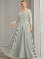 V Neck Dress With Three Quarter Sleeves Sequins Plus Size Mother Of The Bride