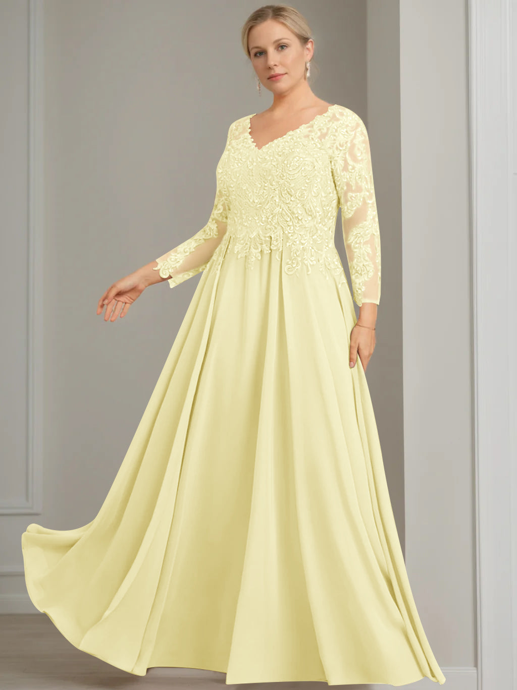 V Neck Dress With Three Quarter Sleeves Sequins Plus Size Mother Of The Bride