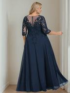 Plus Size V Neck A Line Princess Dress Mother Of The Bride Half Sleeves Sequins
