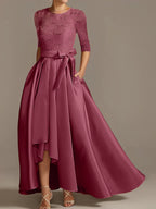 Princess A Line Floor Length Mother Of The Bride Dress Scoop Neck Half Sleeves