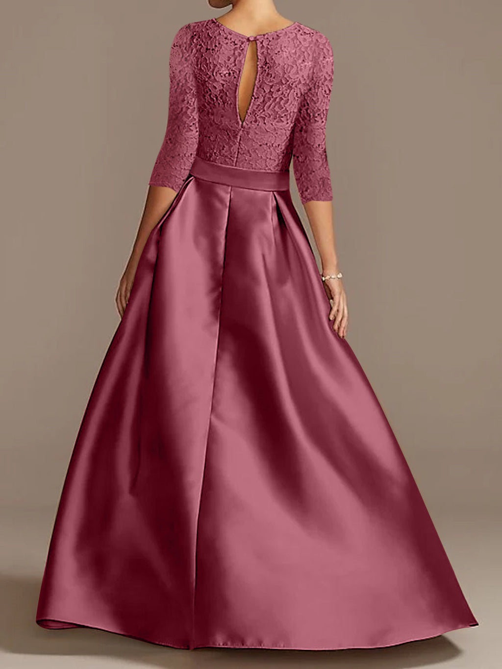 Princess A Line Floor Length Mother Of The Bride Dress Scoop Neck Half Sleeves