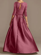 Princess A Line Floor Length Mother Of The Bride Dress Scoop Neck Half Sleeves