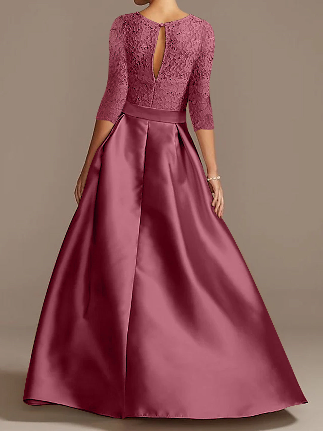Princess A Line Floor Length Mother Of The Bride Dress Scoop Neck Half Sleeves