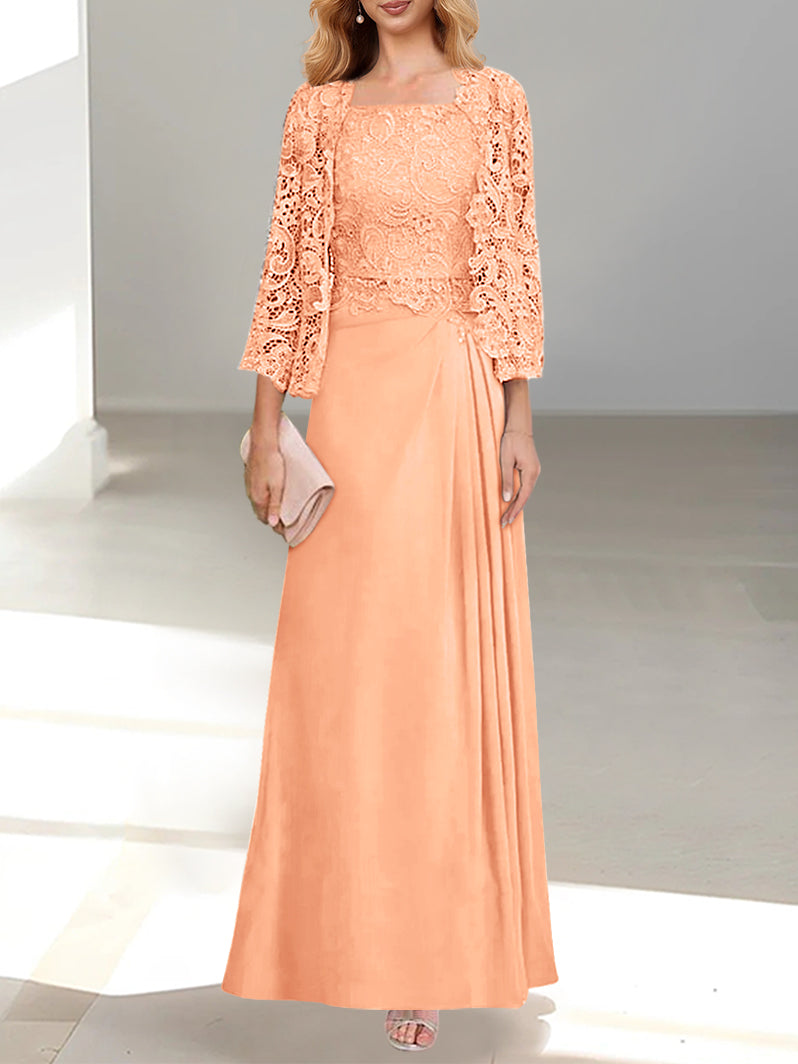 2 A-Line/Princess Scoop Mother of the Bride Dresses with Pleated & Lace Appliques Floor-Length