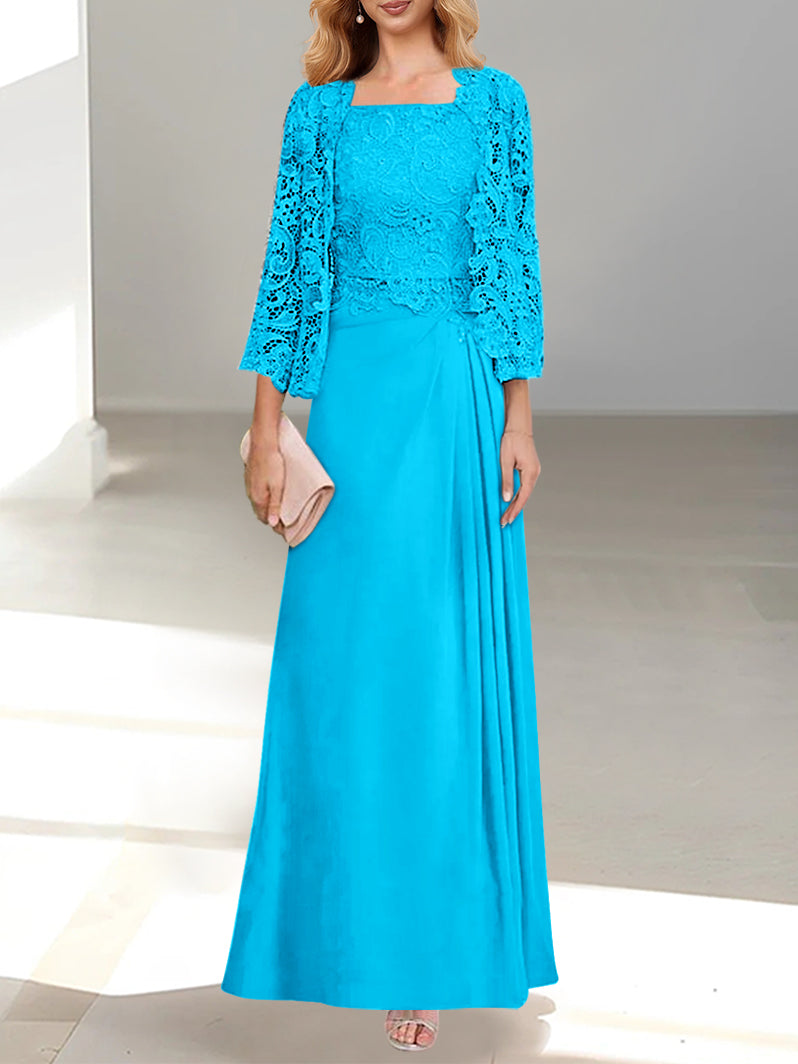 2 A-Line/Princess Scoop Mother of the Bride Dresses with Pleated & Lace Appliques Floor-Length