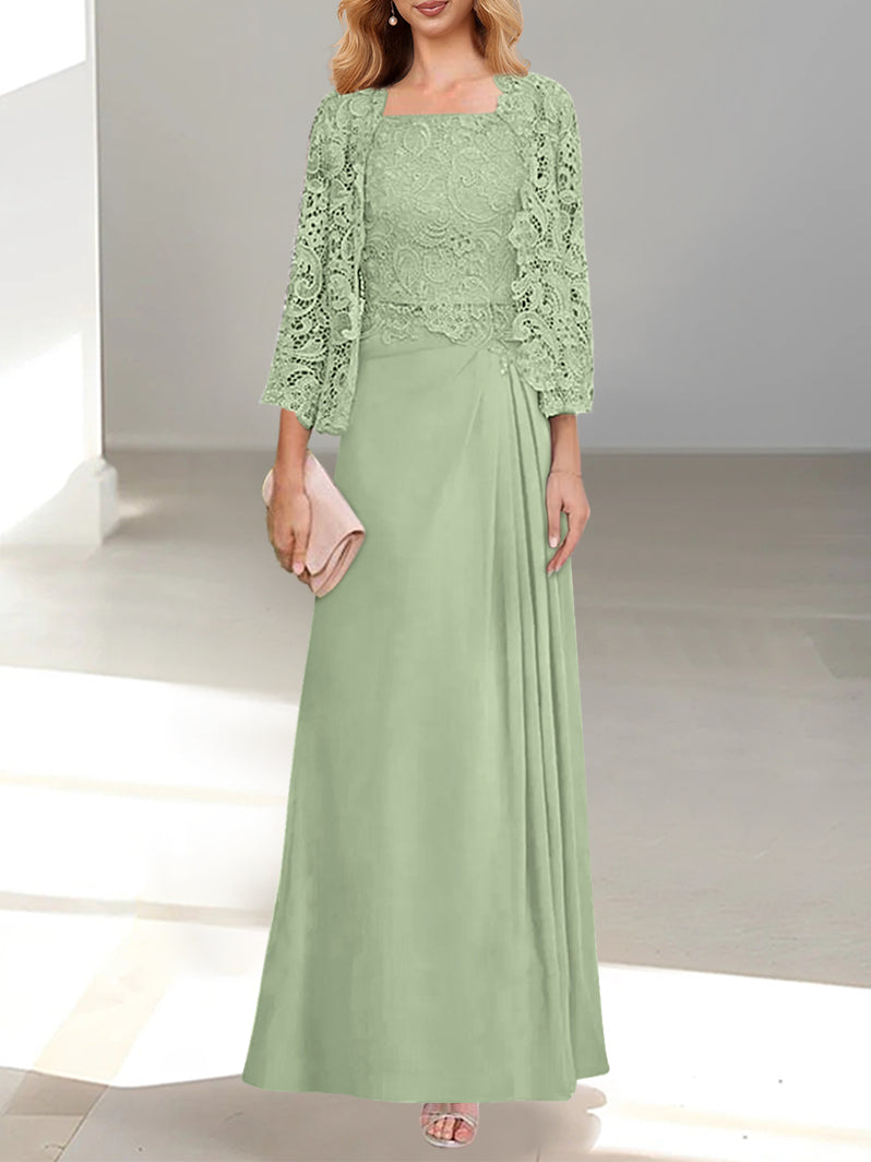 2 A-Line/Princess Scoop Mother of the Bride Dresses with Pleated & Lace Appliques Floor-Length