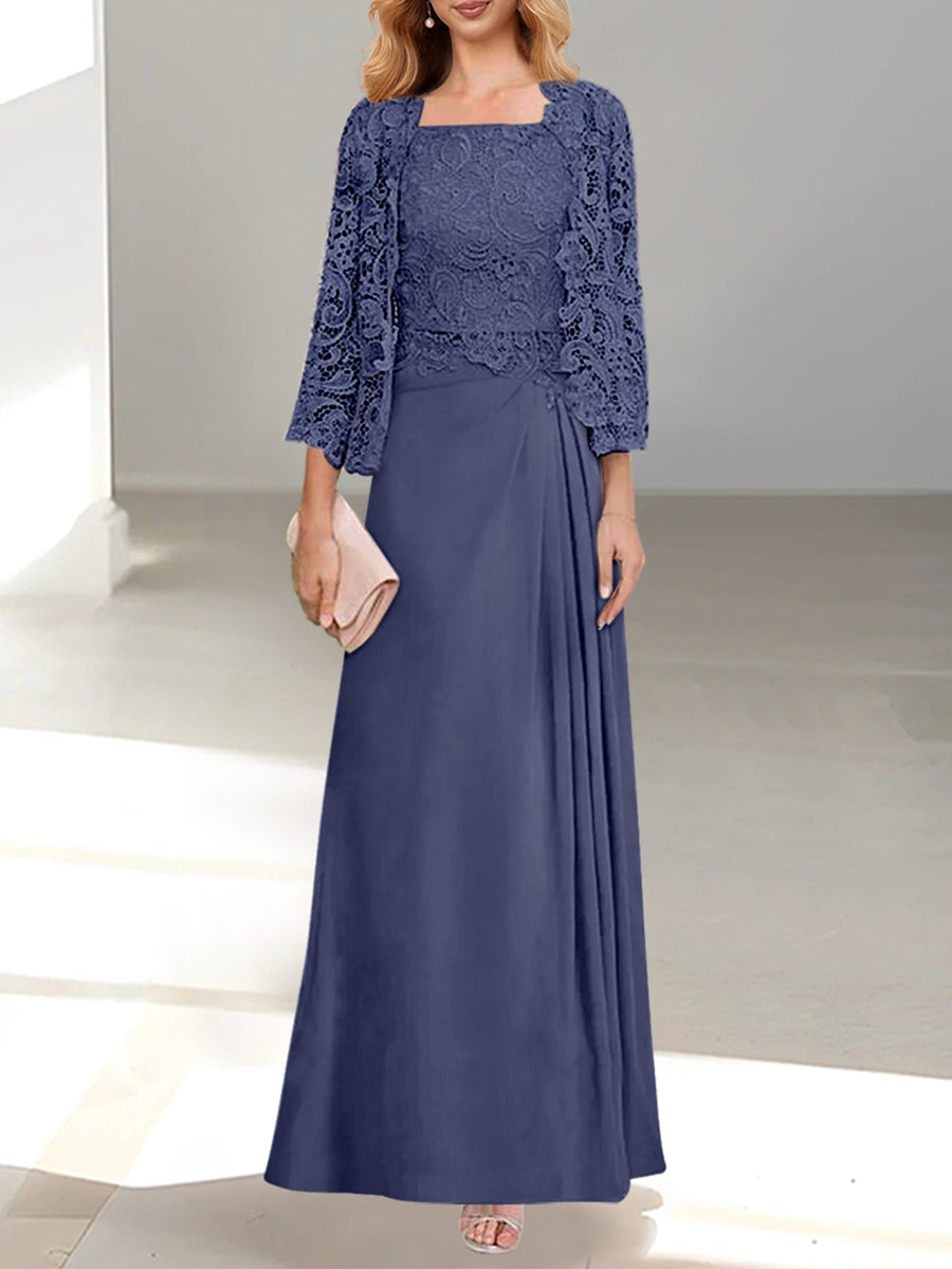 2 A-Line/Princess Scoop Mother of the Bride Dresses with Pleated & Lace Appliques Floor-Length