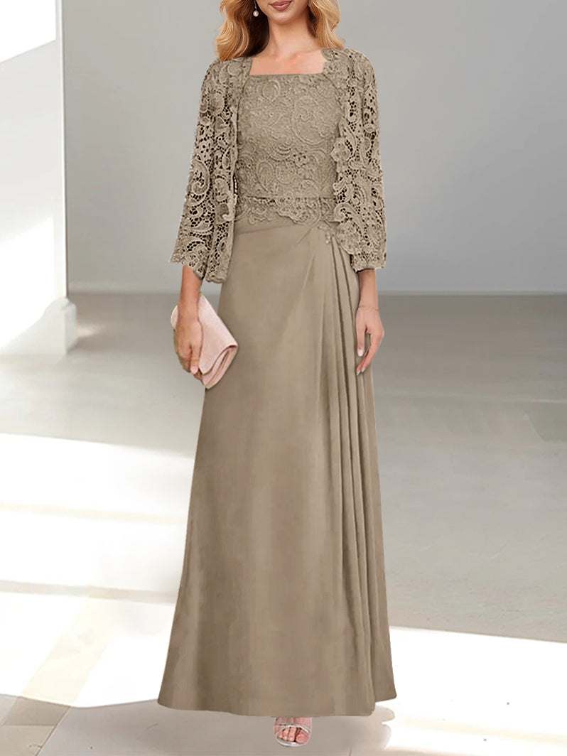 2 A-Line/Princess Scoop Mother of the Bride Dresses with Pleated & Lace Appliques Floor-Length