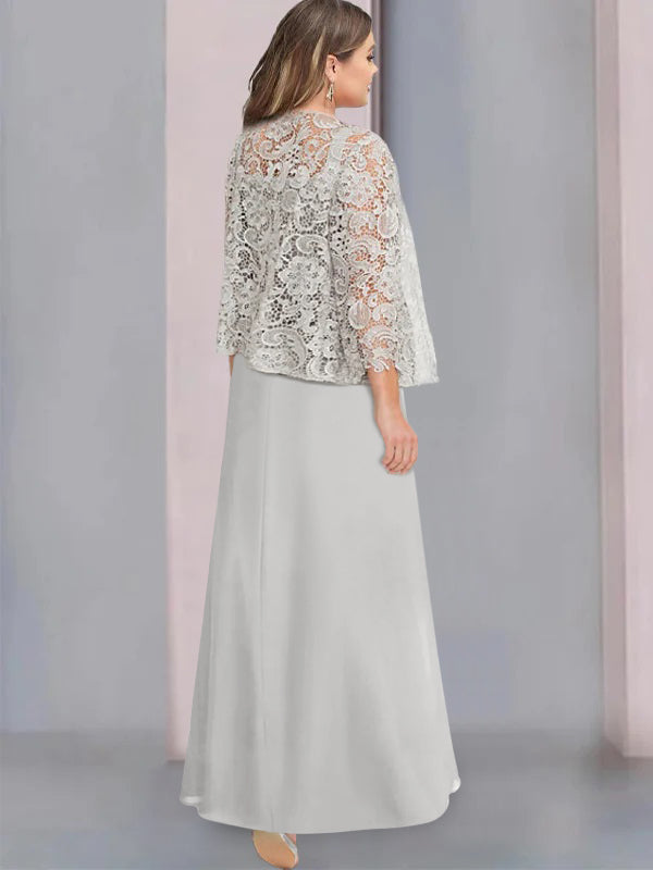 2 A-Line/Princess Scoop Mother of the Bride Dresses with Pleated & Lace Appliques Floor-Length