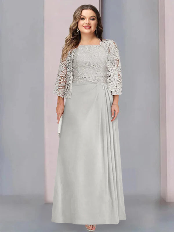 2 A-Line/Princess Scoop Mother of the Bride Dresses with Pleated & Lace Appliques Floor-Length