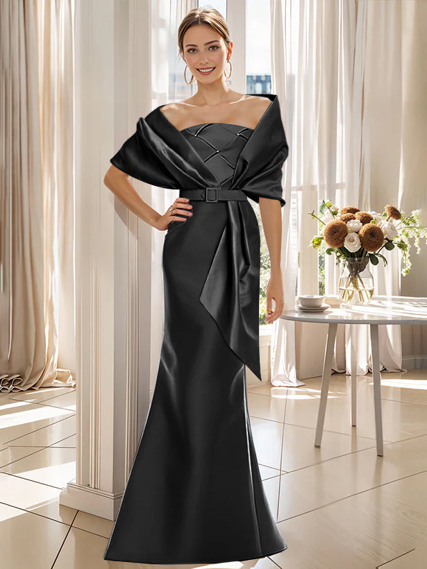 2 Piece Floor Length Trumpet Dresses For Mother Of The Bride And Groom With Wrap