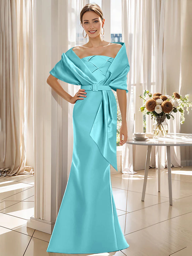 2 Piece Floor Length Trumpet Dresses For Mother Of The Bride And Groom With Wrap