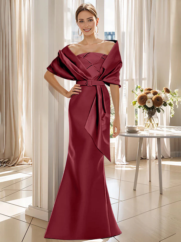 2 Piece Floor Length Trumpet Dresses For Mother Of The Bride And Groom With Wrap