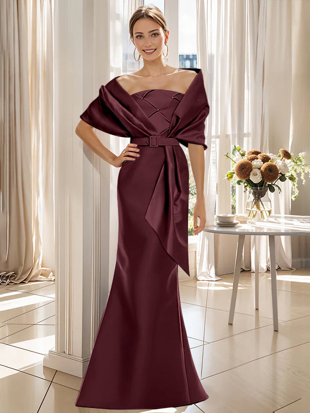 2 Piece Floor Length Trumpet Dresses For Mother Of The Bride And Groom With Wrap