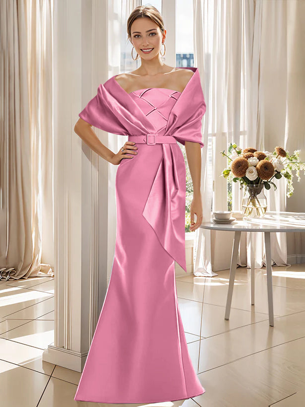 2 Piece Floor Length Trumpet Dresses For Mother Of The Bride And Groom With Wrap