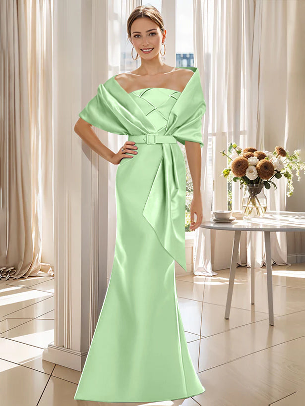 2 Piece Floor Length Trumpet Dresses For Mother Of The Bride And Groom With Wrap