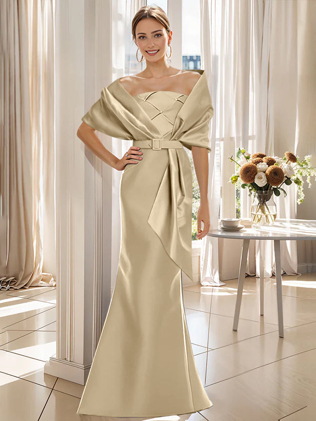 2 Piece Floor Length Trumpet Dresses For Mother Of The Bride And Groom With Wrap