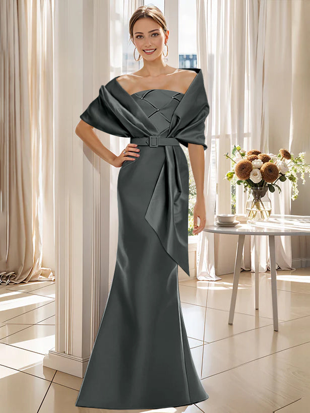 2 Piece Floor Length Trumpet Dresses For Mother Of The Bride And Groom With Wrap