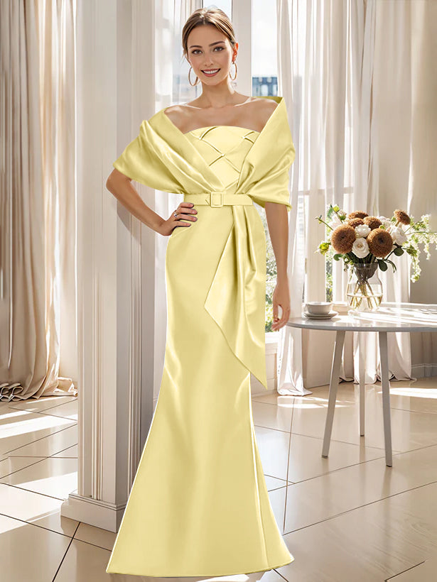 2 Piece Floor Length Trumpet Dresses For Mother Of The Bride And Groom With Wrap