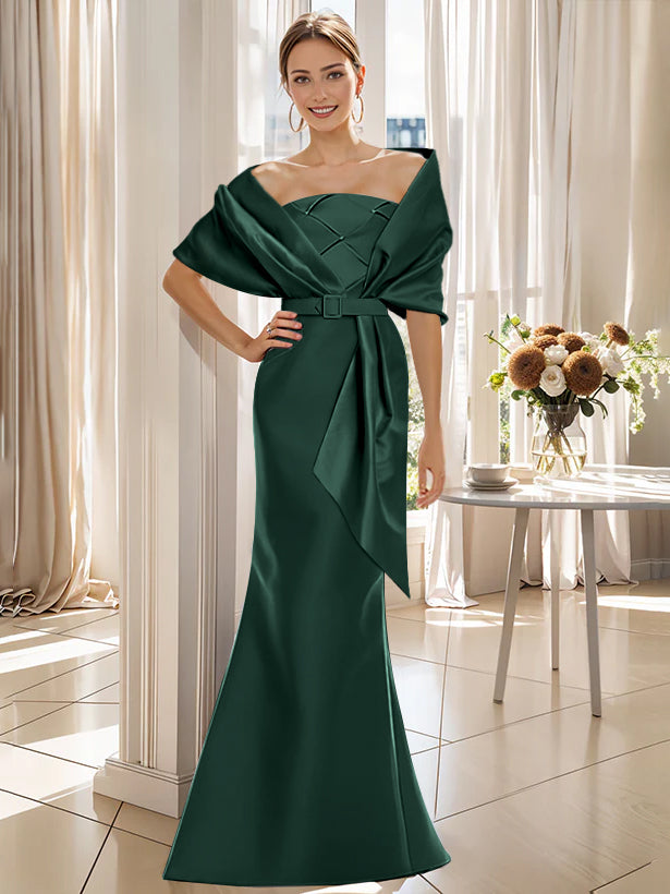 2 Piece Floor Length Trumpet Dresses For Mother Of The Bride And Groom With Wrap