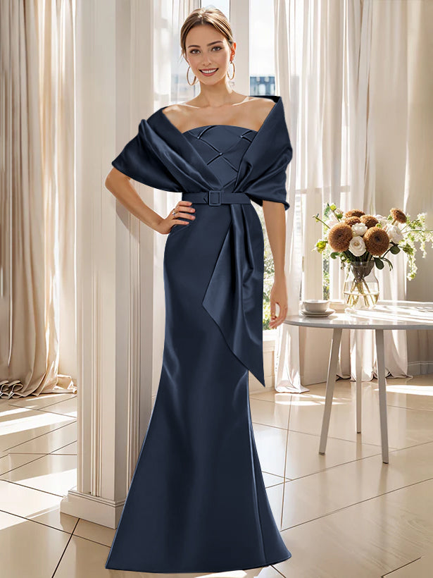2 Piece Floor Length Trumpet Dresses For Mother Of The Bride And Groom With Wrap