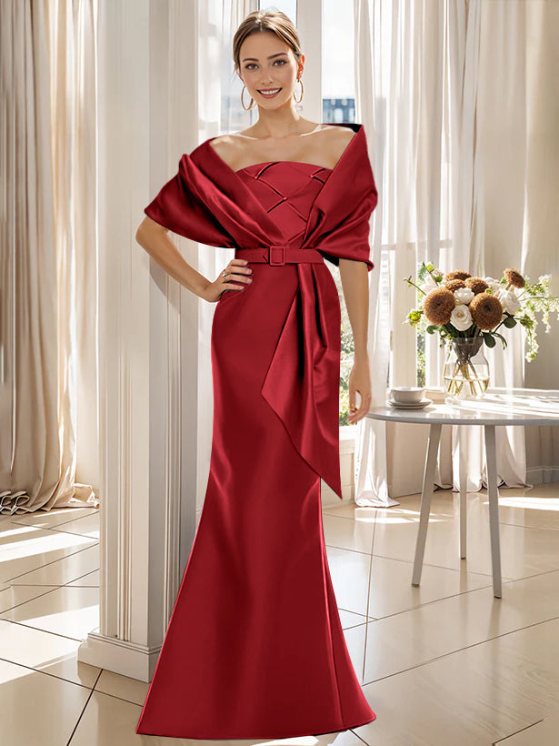 2 Piece Floor Length Trumpet Dresses For Mother Of The Bride And Groom With Wrap