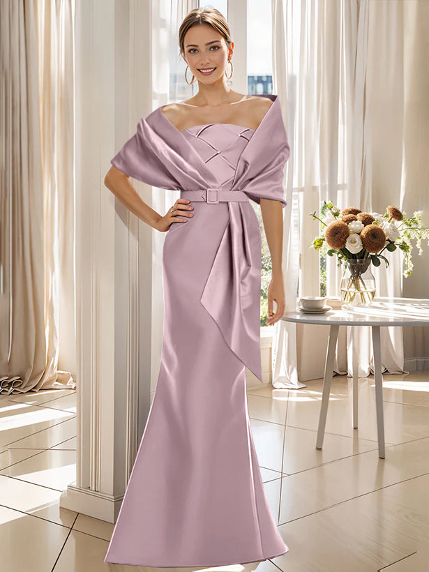 2 Piece Floor Length Trumpet Dresses For Mother Of The Bride And Groom With Wrap