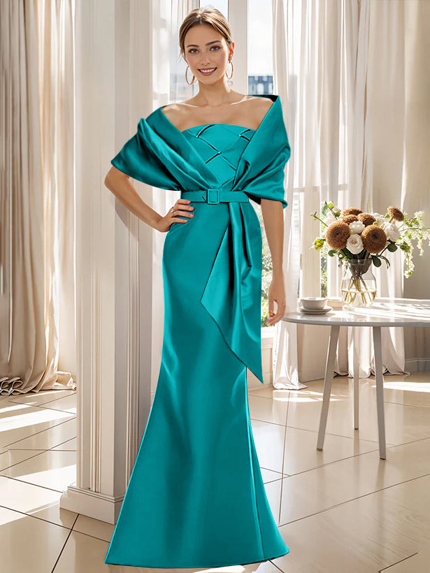 2 Piece Floor Length Trumpet Dresses For Mother Of The Bride And Groom With Wrap