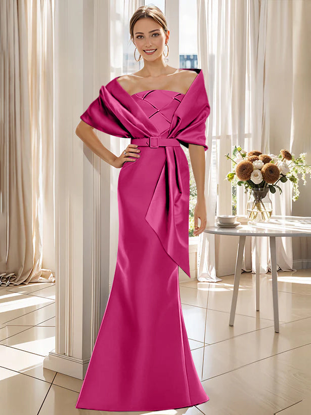 2 Piece Floor Length Trumpet Dresses For Mother Of The Bride And Groom With Wrap