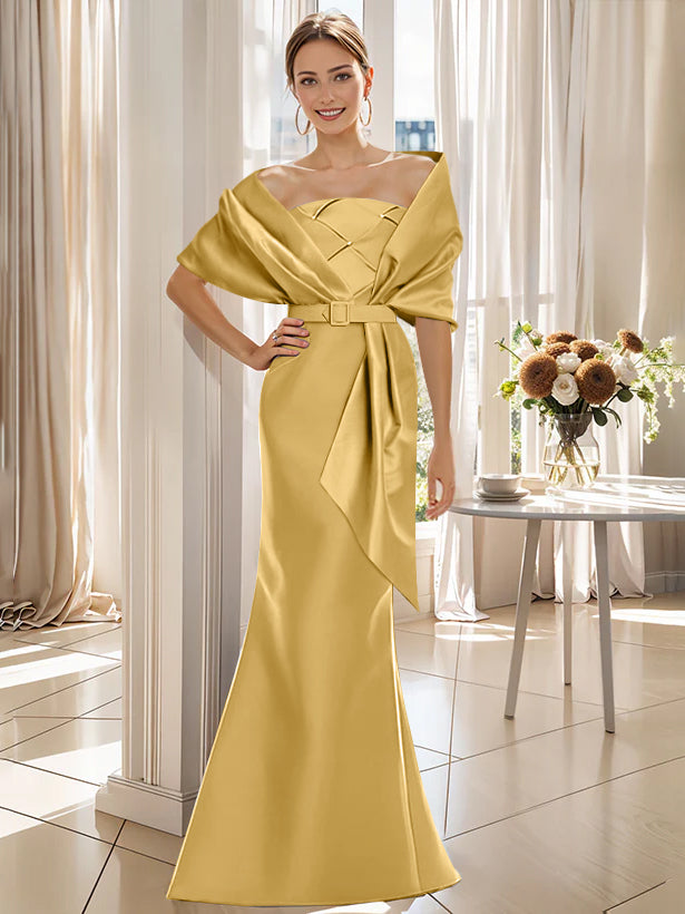 2 Piece Floor Length Trumpet Dresses For Mother Of The Bride And Groom With Wrap
